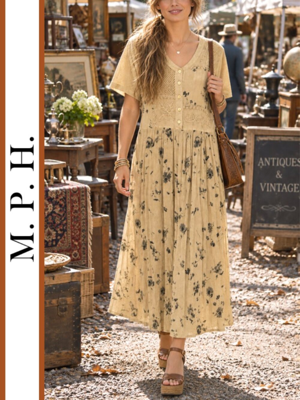 M.P.H. | Vintage Crinkled Rayon Maxi Dress